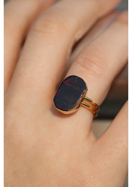Granat (Garnet-Lal) Oval Model Altın Kaplama Ayarlanabilir Doğal Taş Yüzük
