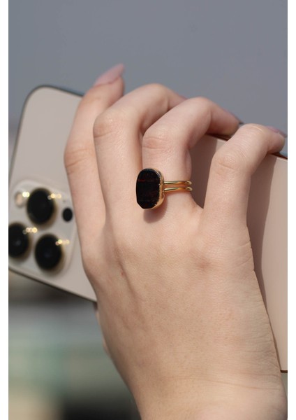 Granat (Garnet-Lal) Oval Model Altın Kaplama Ayarlanabilir Doğal Taş Yüzük