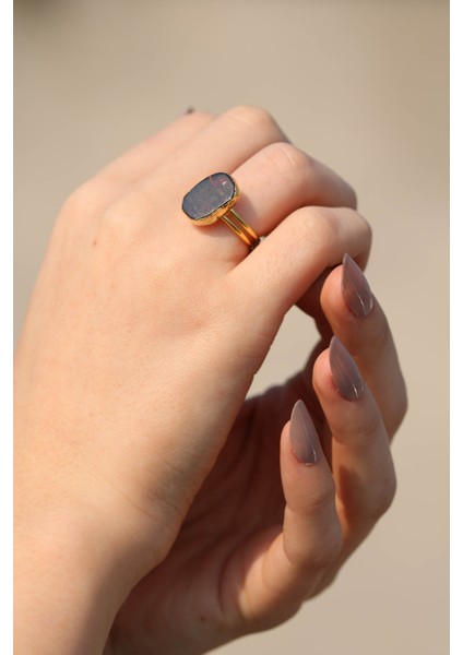 Granat (Garnet-Lal) Oval Model Altın Kaplama Ayarlanabilir Doğal Taş Yüzük