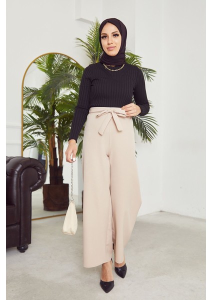 Bel Lastik Detaylı Bol Pantolon-Taş modelleri
