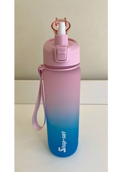 Shop-Set 1000 ml Pipetli ve Süzgeçli Tritan Motivasyonlu Su Matarası Çift Renk Softtouch