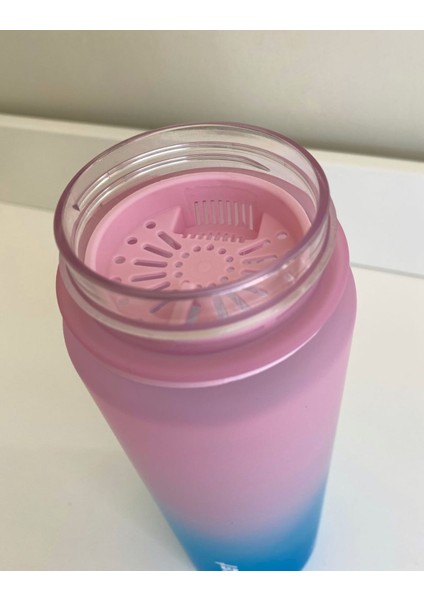 Shop-Set 1000 ml Pipetli ve Süzgeçli Tritan Motivasyonlu Su Matarası Çift Renk Softtouch