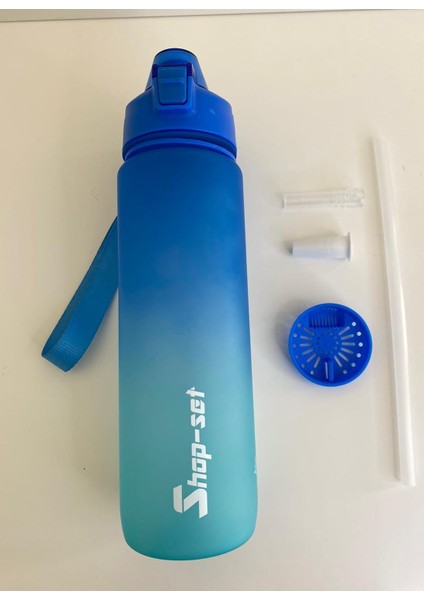 Shop-Set 1000 ml Pipetli ve Süzgeçli Tritan Motivasyonlu Su Matarası Çift Renk Softtouch indirimleri