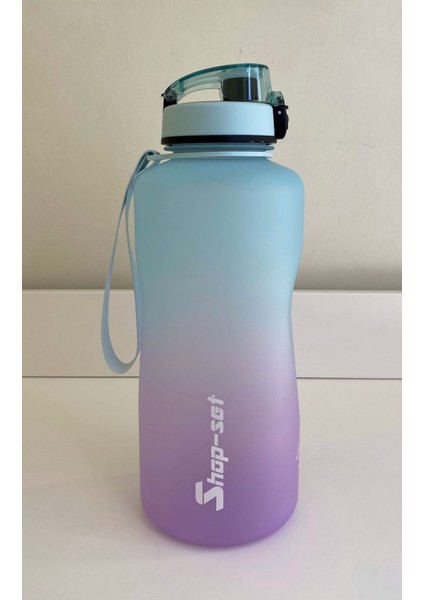 Shop-Set 2000 ml Pipetli ve Süzgeçli Tritan Motivasyonlu Su Matarası Çift Renk Softtouch