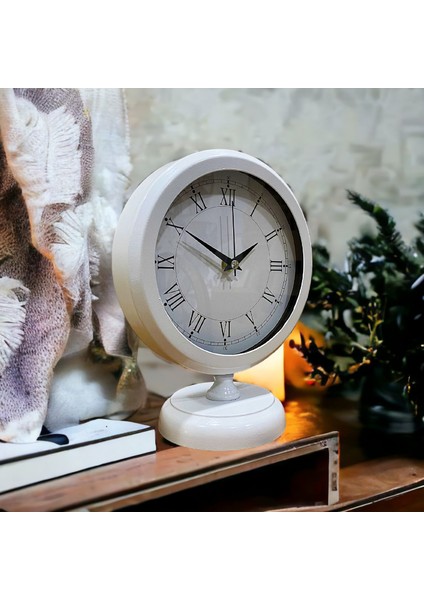 Beyaz Metal Ofis Salon Otel Masa Saati 25*20 cm Y3 indirimleri