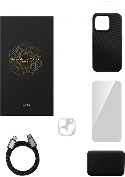 iPhone 14 Pro Benks Grand Combo 5in1 Aksesuar Seti Kılıf&ekran ve Lens Koruyucu&kablo&powerbank