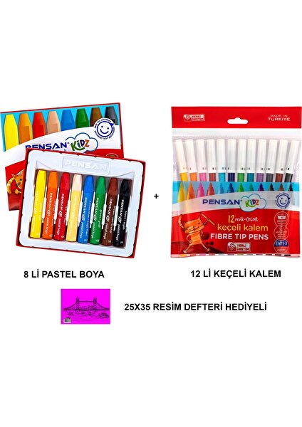 12 Li Keçeli ve 8 Li Pastel Boya Seti