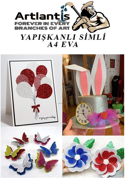 Yapışkanlı Simli Eva Beyaz A4 20X30 5 Adet 1 Paket Hobi Okul Öncesi Kreş Anasınıfı Eva Yapışkanlı Simli 20*30