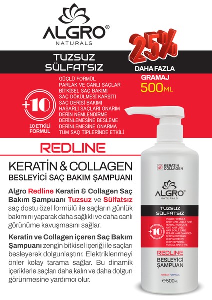 Redline Keratin & Collagen Saç Bakım Şampuanı Tuzsuz Sülfatsız Şampuan