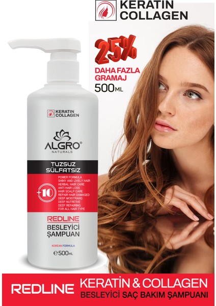 Redline Keratin & Collagen Saç Bakım Şampuanı Tuzsuz Sülfatsız Şampuan