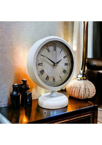 Beyaz Metal Ofis Salon Otel Masa Saati 25*20 cm Y5 modelleri
