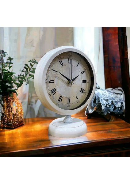 Beyaz Metal Ofis Salon Otel Masa Saati 25*20 cm Y5 indirimleri