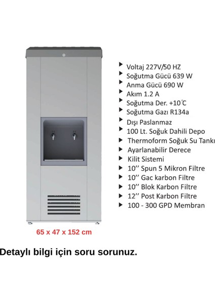 Sanayi Tipi 100 Lt. Soğutmalı Arıtmalı Paslanmaz Endüstriyel Su Sebili