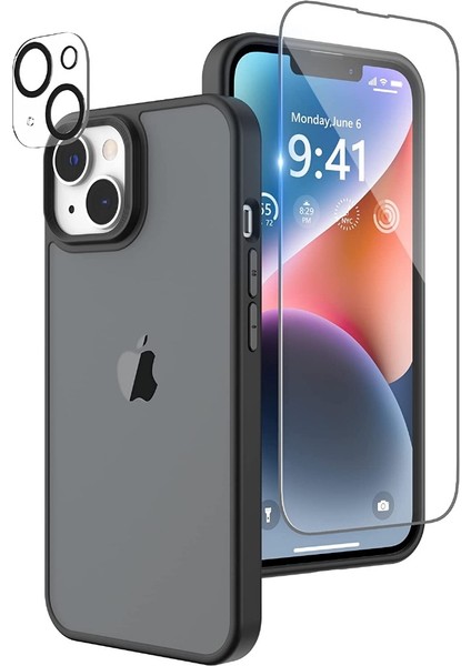 Apple iPhone 14 Plus Kılıf Impact Alpin Mat Buzlu Kapak Siyah + Nano Ekran Koruyucu + Kamera Koruyucu