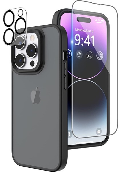 Apple iPhone 14 Pro Max Kılıf Impact Alpin Mat Buzlu Kapak Siyah + Nano Ekran Koruyucu + Kamera Koruyucu