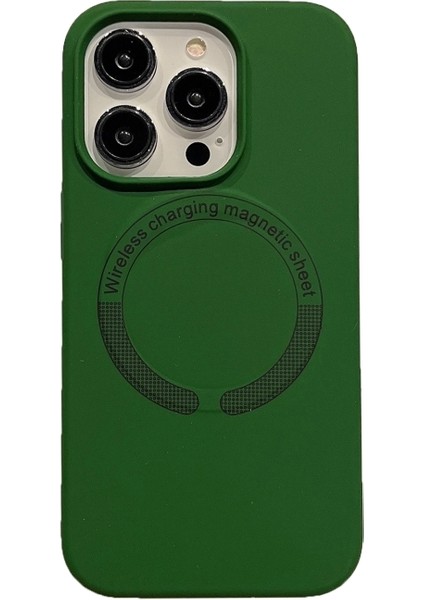 Apple iPhone 12 Pro Max Kılıf Wireless Tacsafe Altsoy Silikon Kapak Yeşil