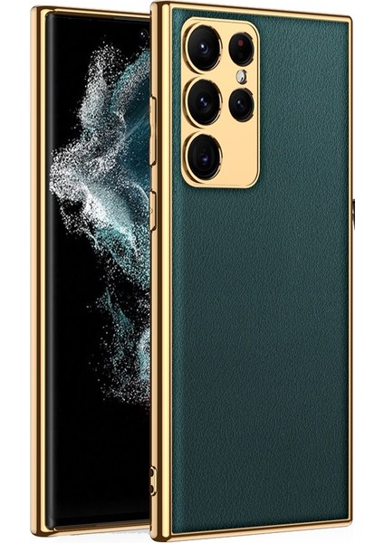 Samsung Galaxy S23 Ultra Kılıf Fizyon Lazer Kaplama Silikon Deri Görünümlü Kamera Korumalı Yeşil