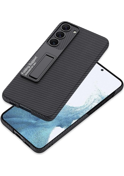 Galaxy S23 Plus Kılıf Kalemlikli Standlı Carbon Görünüm Siyah modelleri