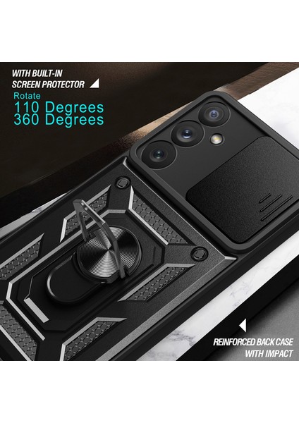 Samsung Galaxy A54 Kılıf Sert Silikon Tank Aramid Sürgülü Vega Yüzüklü Kırmızı