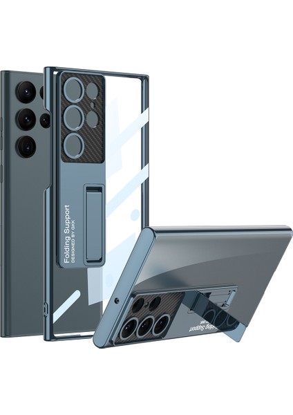 Samsung Galaxy S23 Ultra Kılıf Kamera Korumalı Standlı Kapak Mavi