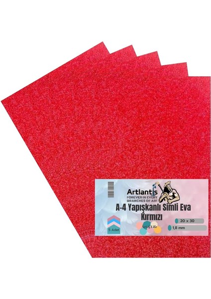 Yapışkanlı Simli Eva Kırmızı A4 20X30 5 Adet 1 Paket Hobi Okul Öncesi Kreş Anasınıfı Eva Yapışkanlı Simli 20*30