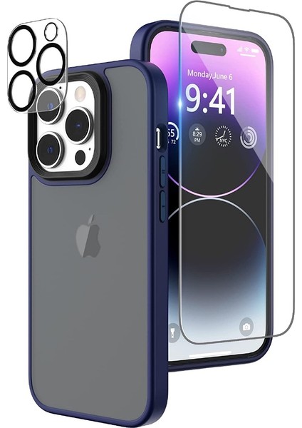 Apple iPhone 13 Pro Max Kılıf Impact Alpin Mat Buzlu Kapak Lacivert + Nano Ekran Koruyucu + Kamera Koruyucu