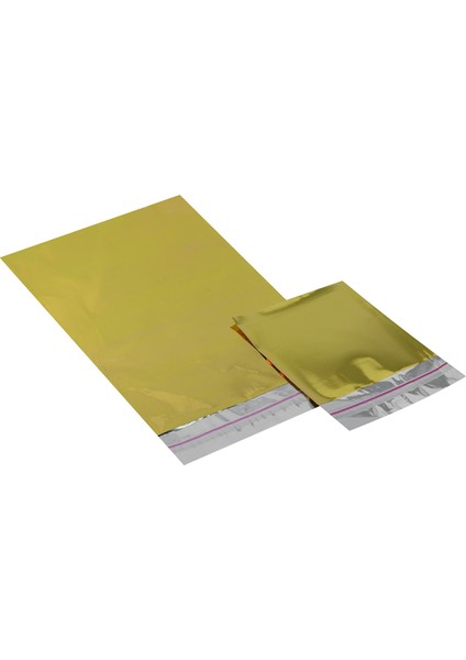35x50 Gold 50 Adet Yapışkanlı Metalize Hediye Poşeti Metalik Gold Hediye Ambalaj Paketi