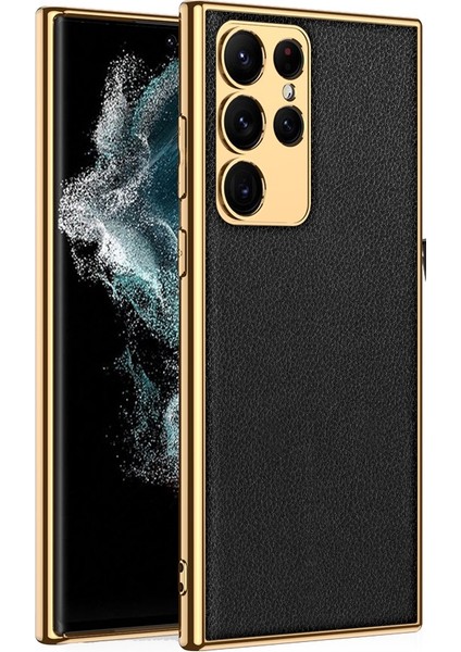 Samsung Galaxy S23 Ultra Kılıf Fizyon Lazer Kaplama Silikon Deri Görünümlü Kamera Korumalı Siyah