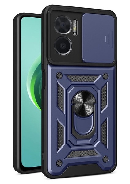 Xiaomi Redmi Note 11E Kılıf Sert Silikon Tank Aramid Sürgülü Vega Yüzüklü Lacivert