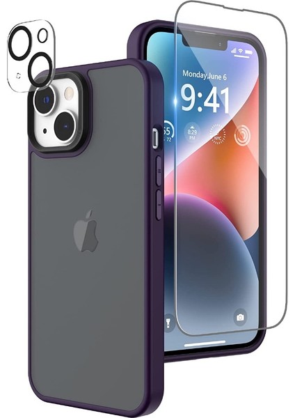 Apple iPhone 14 Plus Kılıf Impact Alpin Mat Buzlu Kapak Derin Mor + Nano Ekran Koruyucu + Kamera Koruyucu