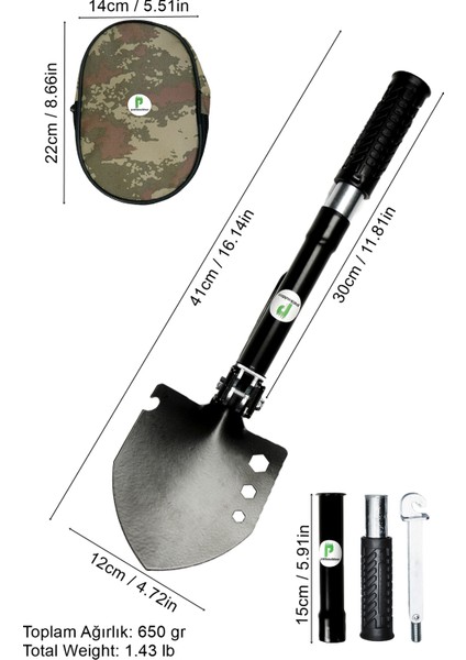 Katlanır Multi Çelik Kürek, Çekiç, Çapa - Multitools