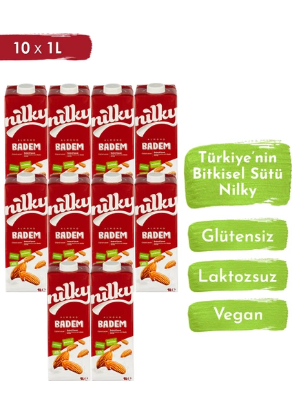 Badem Sütü Glütensiz Bitkisel Bazlı Laktosuz Vegan 10x1 lt