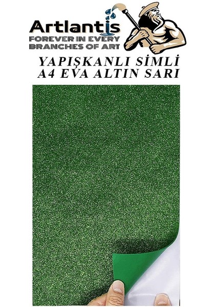 Yapışkanlı Simli Eva Yeşil A4 20X30 5 Adet 1 Paket Hobi Okul Öncesi Kreş Anasınıfı Eva Yapışkanlı Simli 20*30