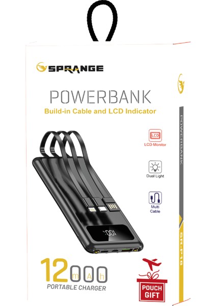 SR-P18 12000 Mah 3in1 USB Kablo Powerbank