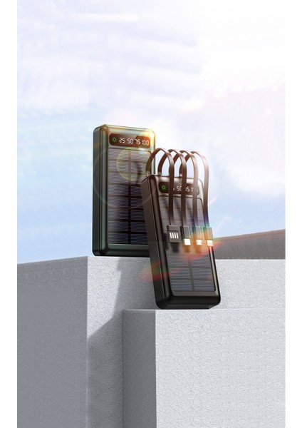 20000 Mah Solar Powerbank Micro USB ve Type-C Şarj Girişli Ios - Micro USB - Type C Çıkışlı