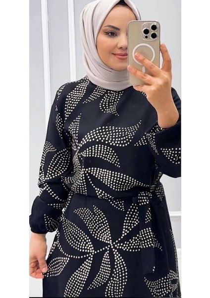 Siyah Kuşaklı Çiçek Desenli Elbise10 fiyatları