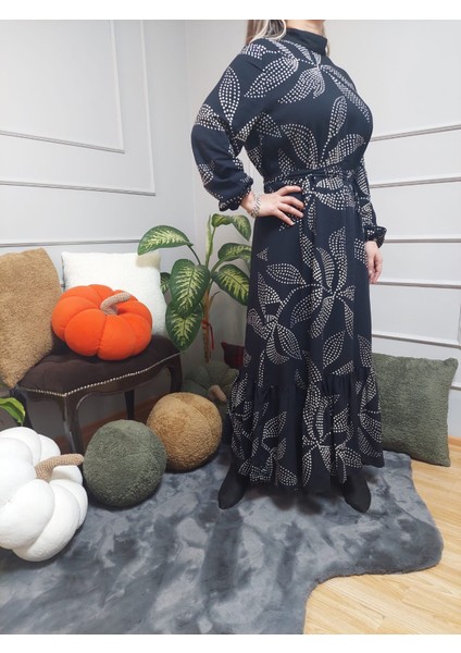 Siyah Kuşaklı Çiçek Desenli Elbise10 modelleri