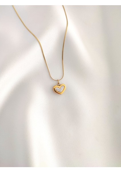 Kadın 316L Paslanmaz Çelik Gold Minimal Sade Kalp Kolye
