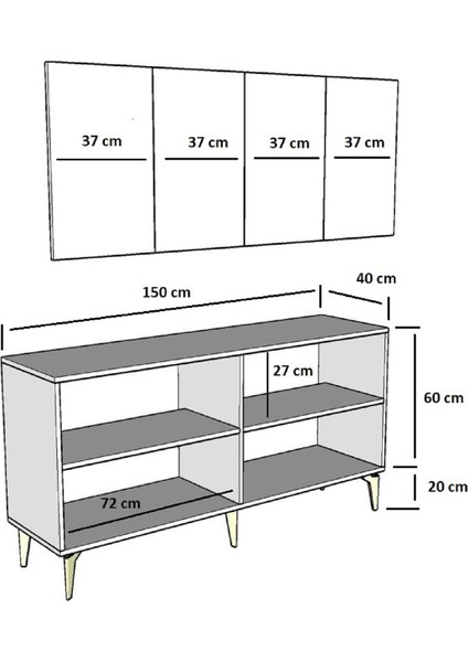 Cantek Dizayn 150 cm Nova Konsol Beyaz-Gümüş