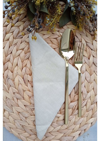 6'lı Çizgi Şeritli Cappuccino Pamuk Kumaş Servis Sunum Peçetesi