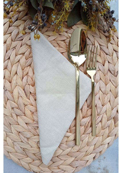 6'lı Çizgi Şeritli Cappuccino Pamuk Kumaş Servis Sunum Peçetesi fiyatları