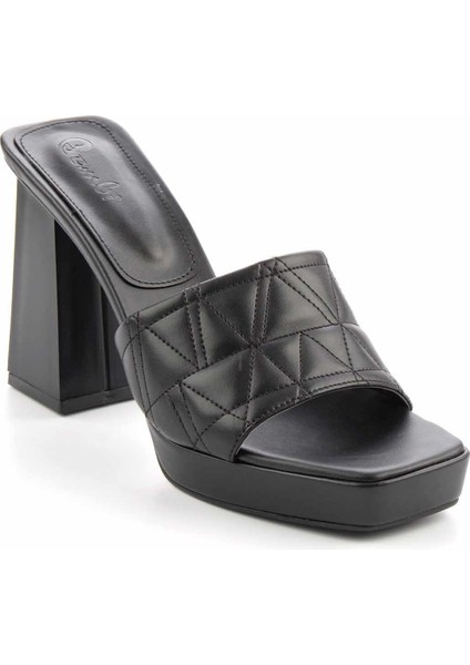 Kadın Terlik Siyah Renk Yüksek Topuklu Suni Deri Günlük Rahatlık Sunar modelleri