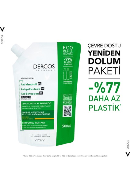 Dercos Anti-Dandruff Kepek Bakım Şampuanı - Kuru Saçlar - Yeniden Dolum Paketi 500 ml