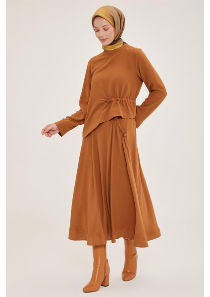 Lastik Detaylı Etekli Takım 22K6534 Çikolata