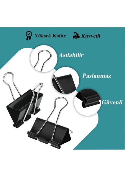 Çelik Kıskaç Klips 15 mm 12 Adet 1 Paket Metal Mandal Binder Clips Kıska 30 Sayfa Kapasiteli Çok Amaçlı Kullanım