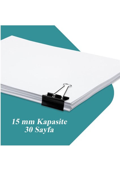 Çelik Kıskaç Klips 15 mm 12 Adet 1 Paket Metal Mandal Binder Clips Kıska 30 Sayfa Kapasiteli Çok Amaçlı Kullanım