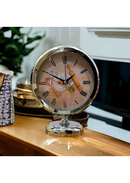 Krom Metal Ofis Salon Otel Masa Saati 25*20 cm V4 indirimleri