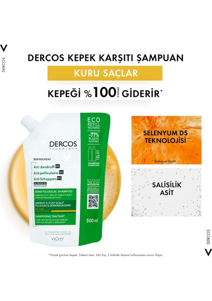 Dercos Anti-Dandruff Kepek Bakım Şampuanı - Kuru Saçlar - Yeniden Dolum Paketi 500 ml