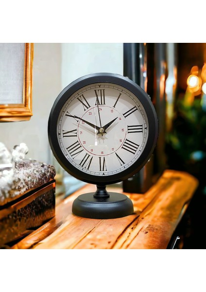 Siyah Metal Ofis Salon Otel Masa Saati 25*20 cm V9
