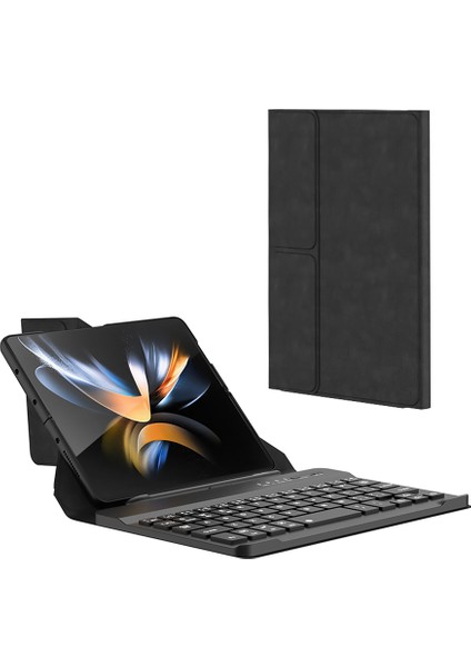 Samsung Galaxy Z Fold 4 Uyumlu Standlı Klavyeli Kalem Bölmeli Kıpta Klavyeli Kılıf